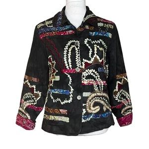 Parsley & Sage Eclectic Unique Embroidered Blazer Appliqué Button Front Bohemian